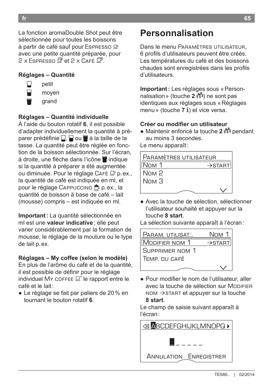 Personnalisation | Bosch TES80359DE VeroSelection 300 Kaffeevollautomat Front Edelstahl Gehäuse hochglanz anthrazit User Manual | Page 69 / 120