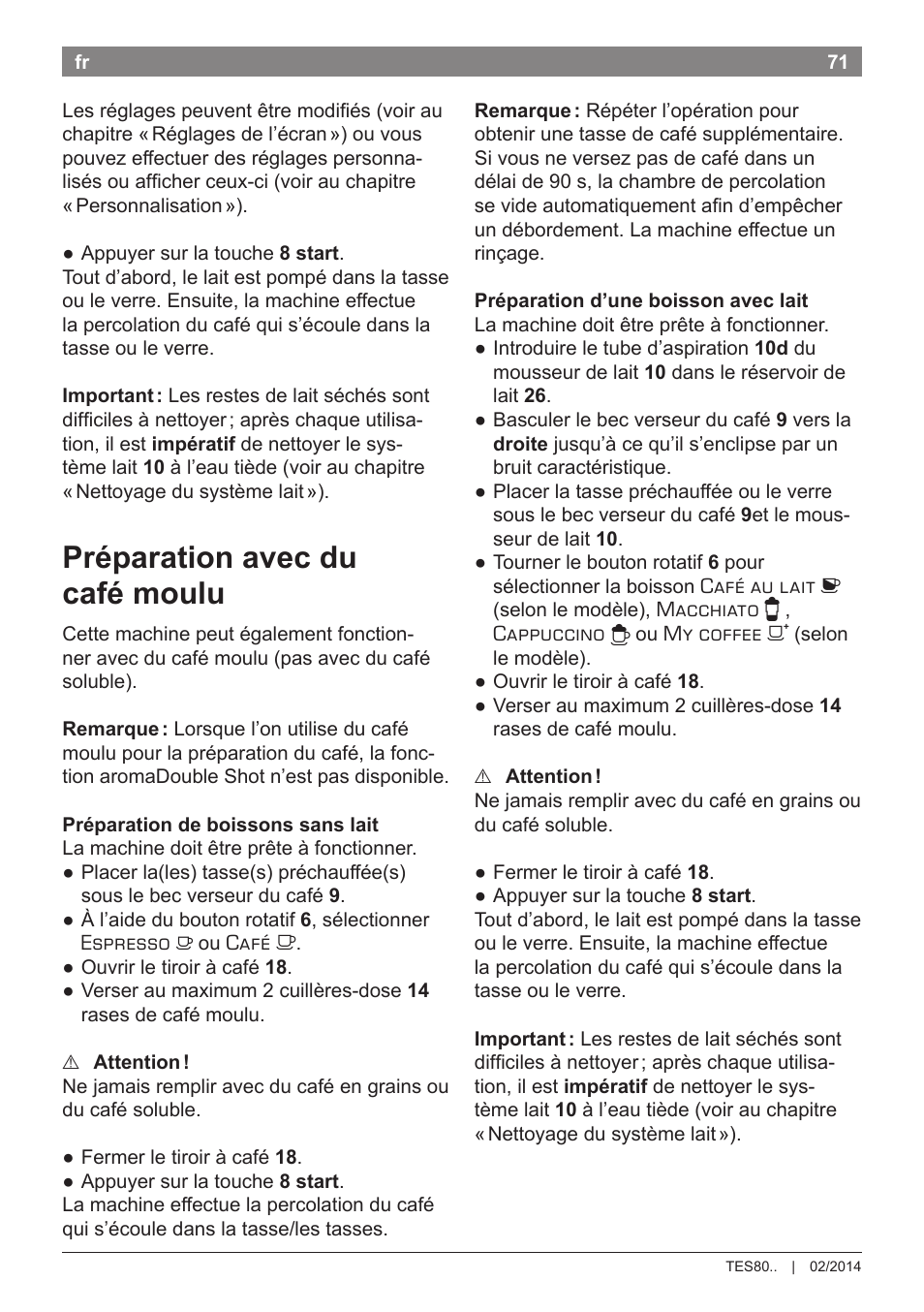Préparation avec du café moulu | Bosch TES80359DE VeroSelection 300 Kaffeevollautomat Front Edelstahl Gehäuse hochglanz anthrazit User Manual | Page 75 / 120