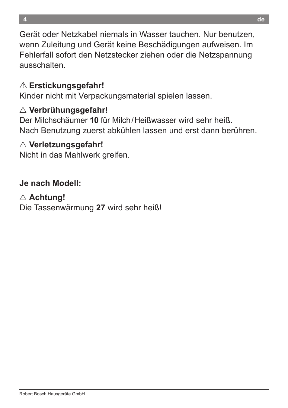 Bosch TES80359DE VeroSelection 300 Kaffeevollautomat Front Edelstahl Gehäuse hochglanz anthrazit User Manual | Page 8 / 120