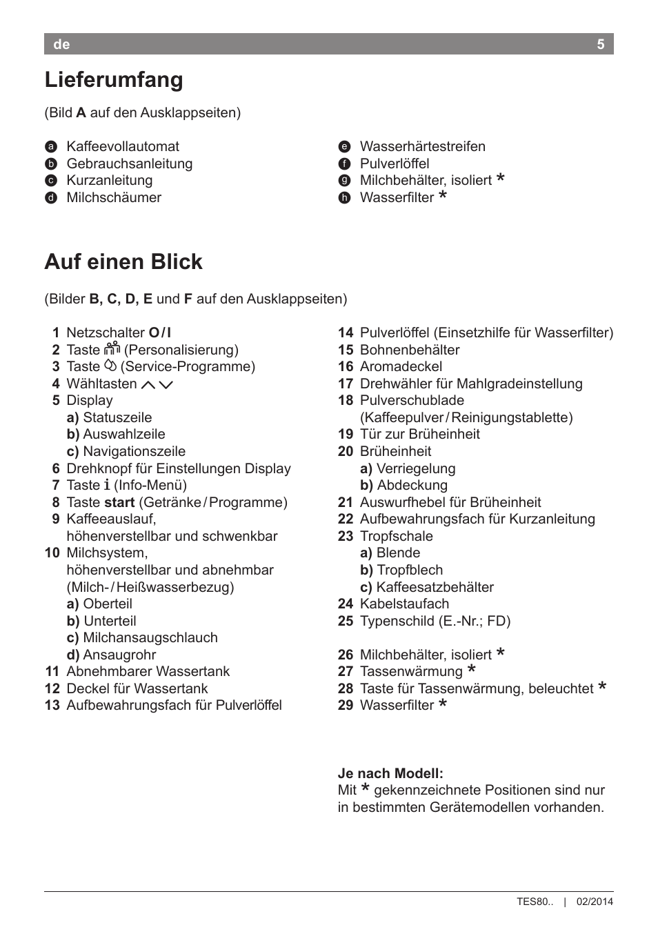 Auf einen blick, Lieferumfang | Bosch TES80359DE VeroSelection 300 Kaffeevollautomat Front Edelstahl Gehäuse hochglanz anthrazit User Manual | Page 9 / 120