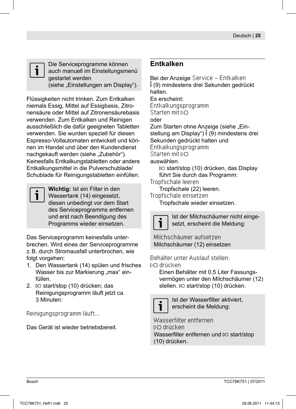 Bosch TCC78K751 Edelstahl Kaffeevollautomat User Manual | Page 23 / 90