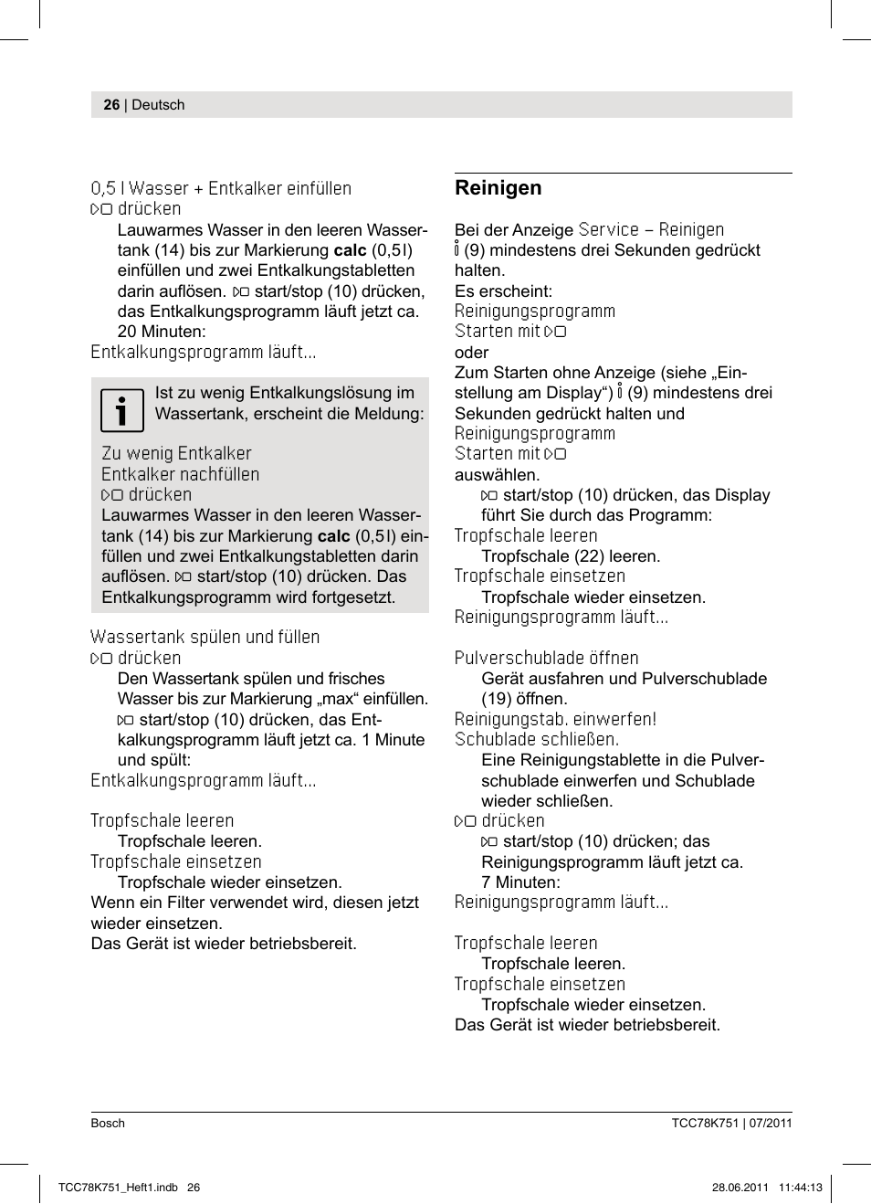 Bosch TCC78K751 Edelstahl Kaffeevollautomat User Manual | Page 24 / 90