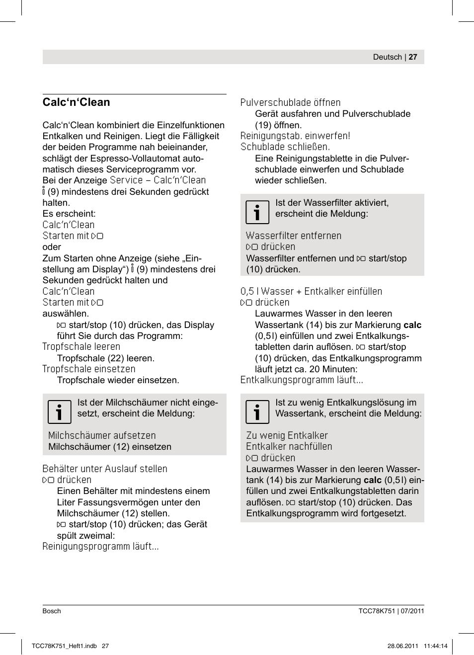 Bosch TCC78K751 Edelstahl Kaffeevollautomat User Manual | Page 25 / 90