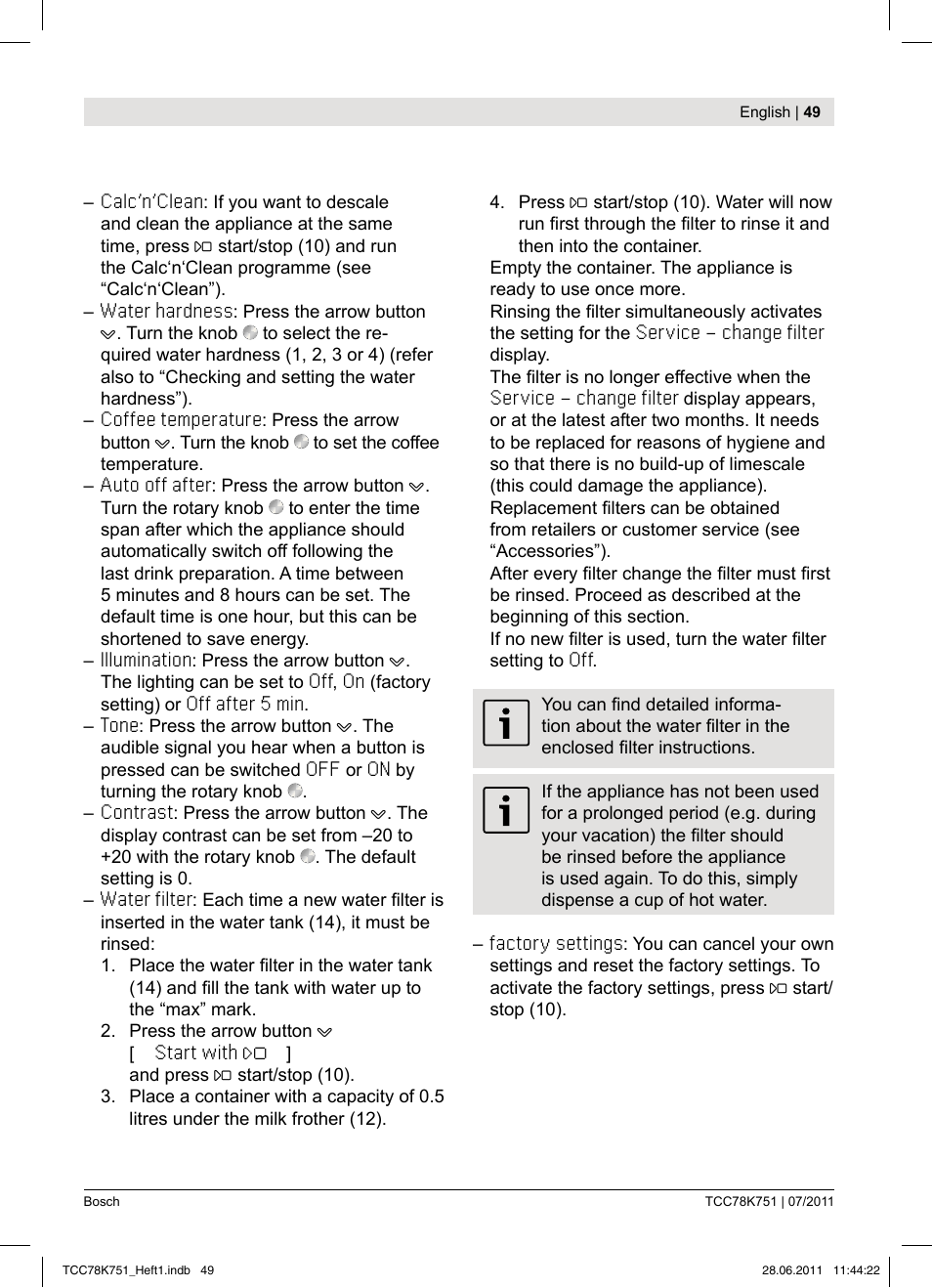 Bosch TCC78K751 Edelstahl Kaffeevollautomat User Manual | Page 47 / 90