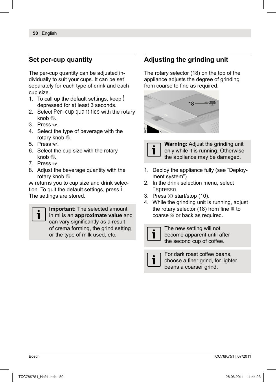 Bosch TCC78K751 Edelstahl Kaffeevollautomat User Manual | Page 48 / 90