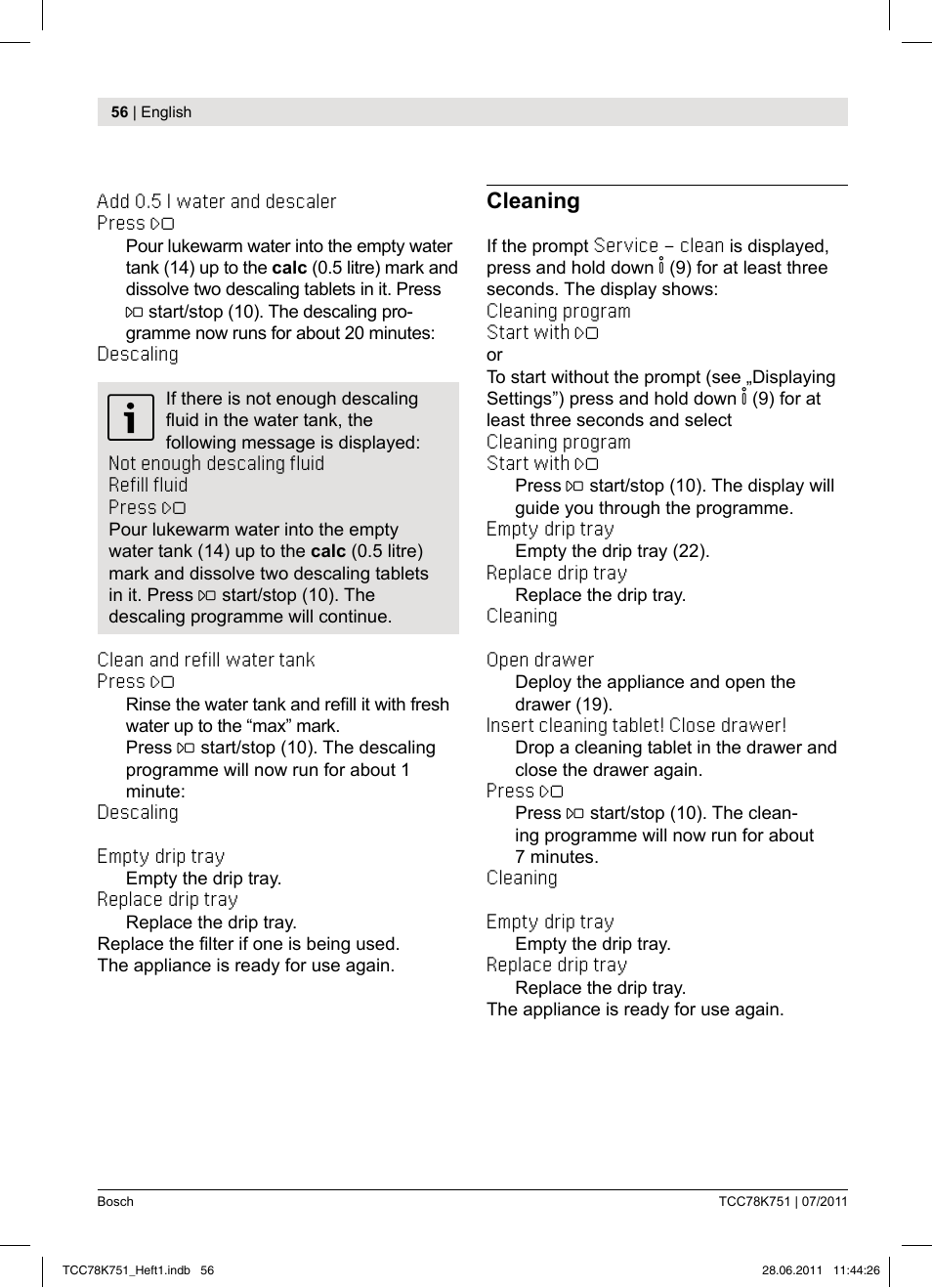 Bosch TCC78K751 Edelstahl Kaffeevollautomat User Manual | Page 54 / 90