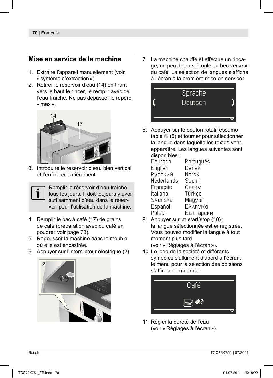 Sprache ( deutsch ), Café i w | Bosch TCC78K751 Edelstahl Kaffeevollautomat User Manual | Page 68 / 90