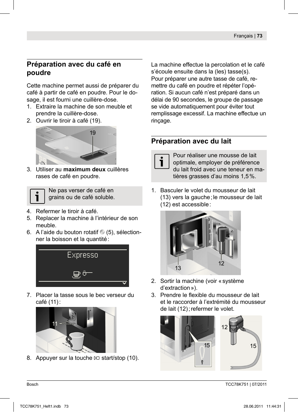 Expresso i n | Bosch TCC78K751 Edelstahl Kaffeevollautomat User Manual | Page 71 / 90