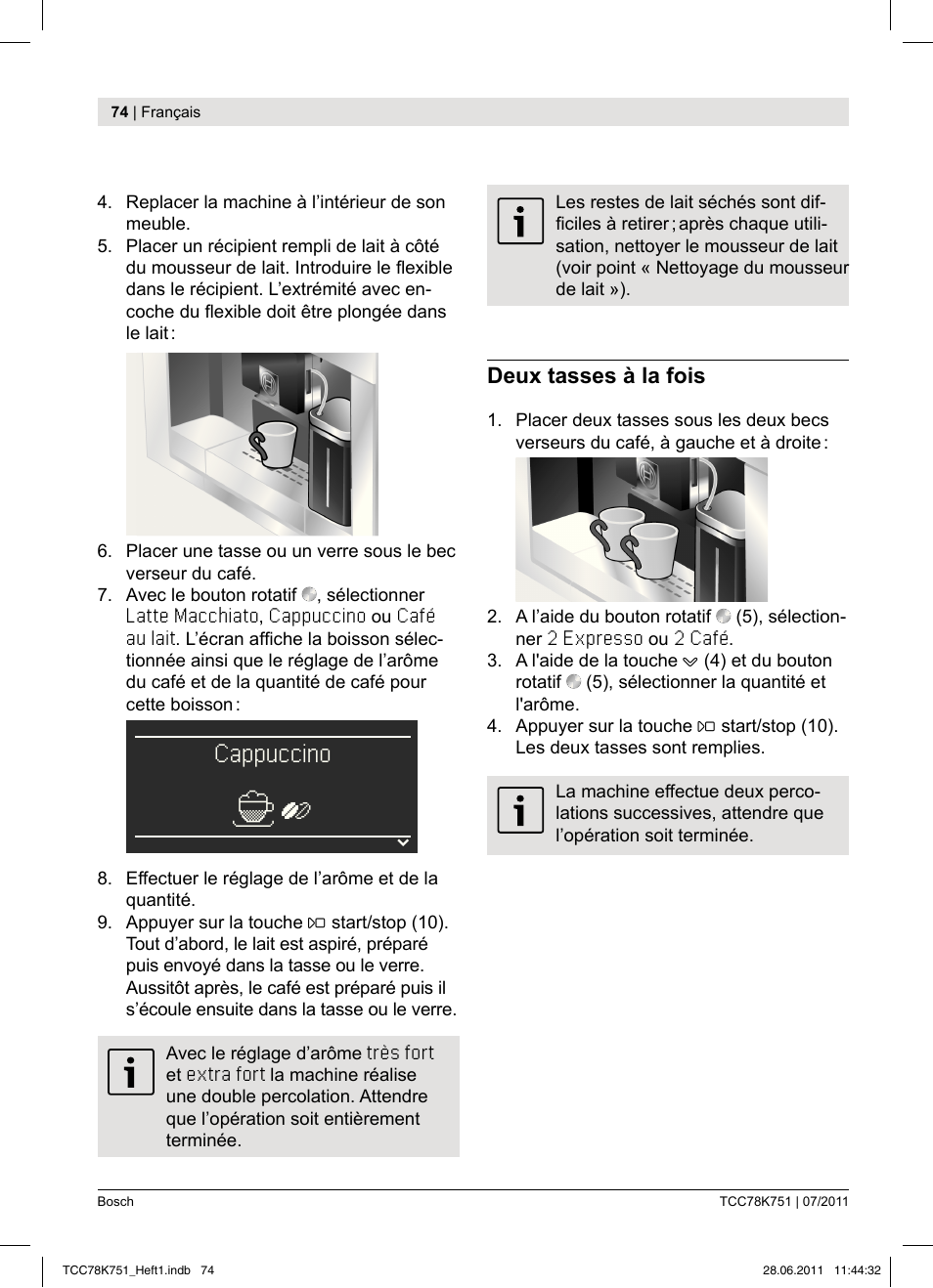 Cappuccino n w | Bosch TCC78K751 Edelstahl Kaffeevollautomat User Manual | Page 72 / 90