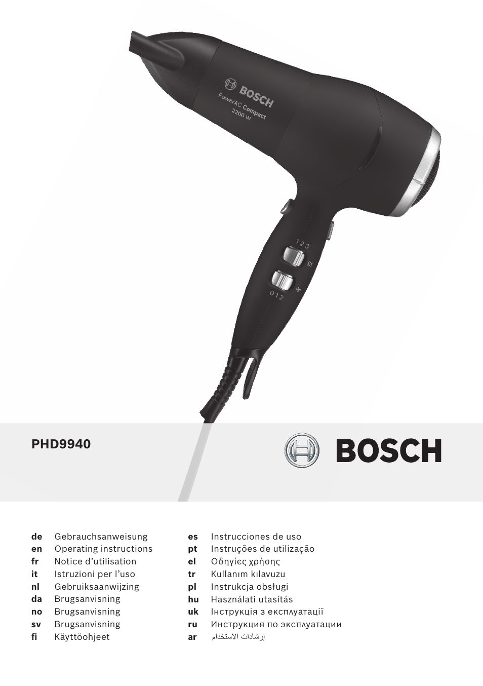 Bosch PHD9940 Profi-Haartrockner ProSalon PowerAC Compact User Manual | 98 pages