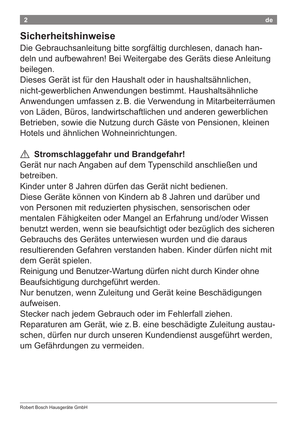 Sicherheitshinweise | Bosch PHD9940 Profi-Haartrockner ProSalon PowerAC Compact User Manual | Page 4 / 98