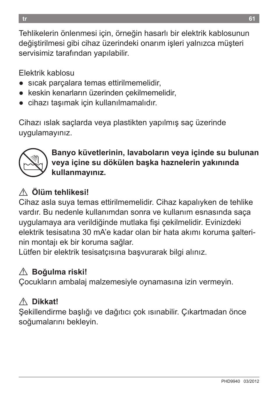 Bosch PHD9940 Profi-Haartrockner ProSalon PowerAC Compact User Manual | Page 63 / 98