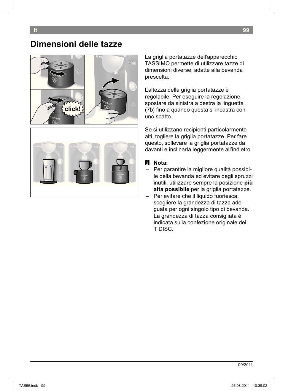 Dimensioni!delle!tazze | Bosch TASSIMO Multi-Getränke-Automat T55 TAS5542 opal black schwarz User Manual | Page 101 / 190