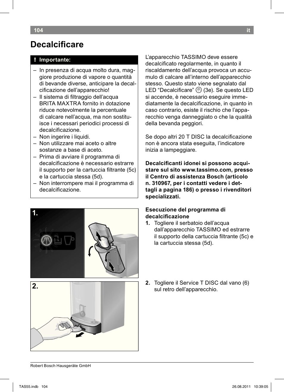 Decalcii!care | Bosch TASSIMO Multi-Getränke-Automat T55 TAS5542 opal black schwarz User Manual | Page 106 / 190