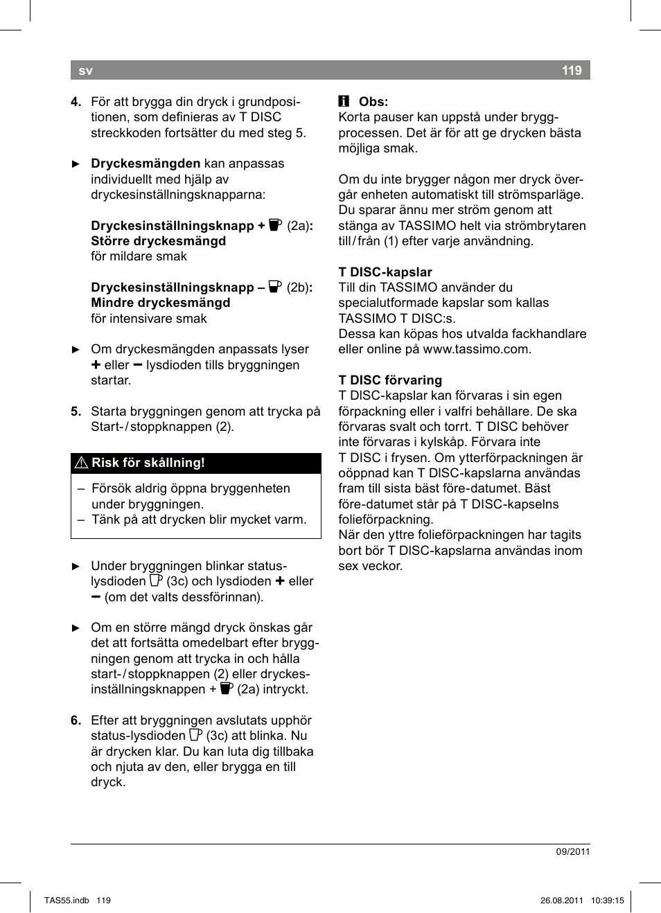 Bosch TASSIMO Multi-Getränke-Automat T55 TAS5542 opal black schwarz User Manual | Page 121 / 190