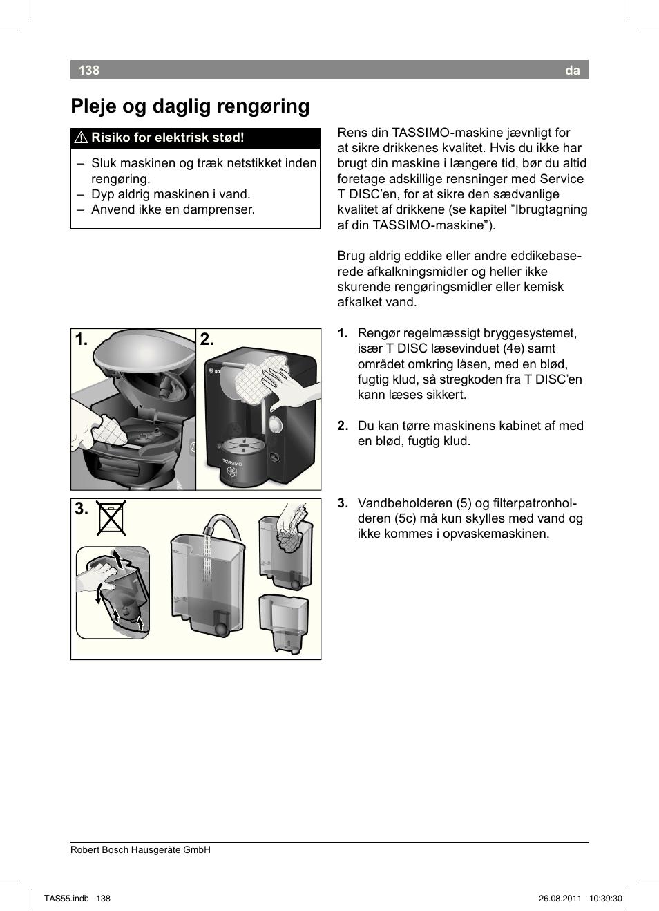 Pleje!og!daglig!rengøring | Bosch TASSIMO Multi-Getränke-Automat T55 TAS5542 opal black schwarz User Manual | Page 140 / 190