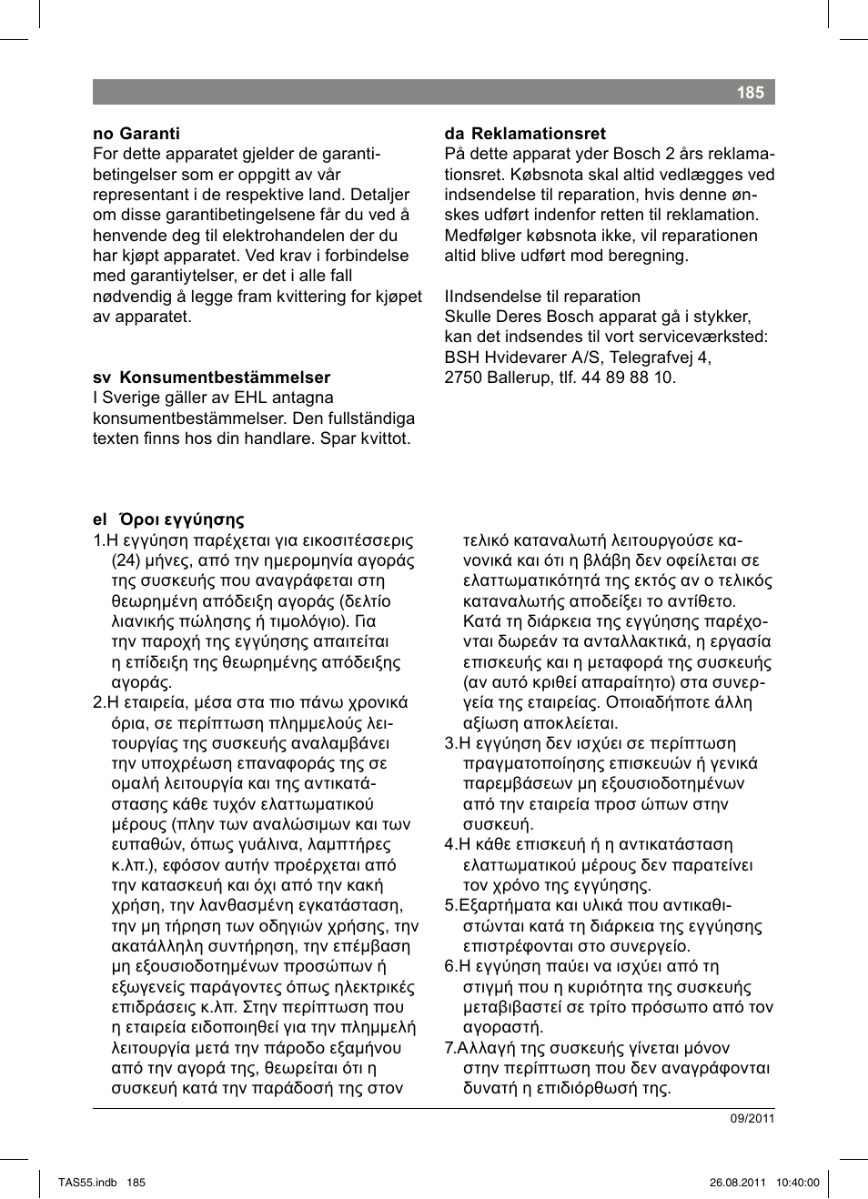 Bosch TASSIMO Multi-Getränke-Automat T55 TAS5542 opal black schwarz User Manual | Page 187 / 190