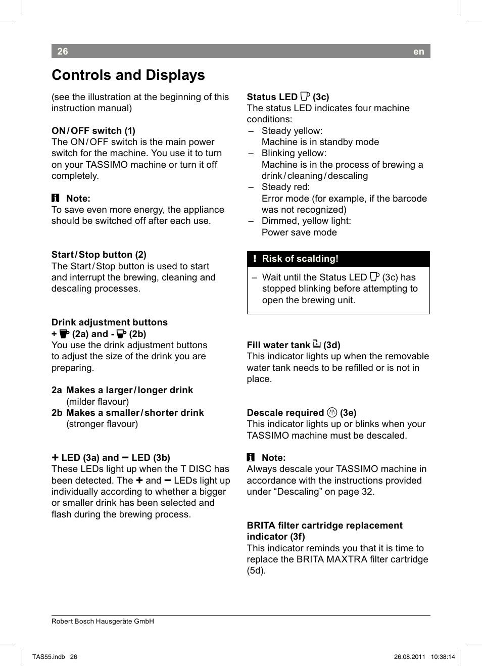 Controls!and!displays | Bosch TASSIMO Multi-Getränke-Automat T55 TAS5542 opal black schwarz User Manual | Page 28 / 190