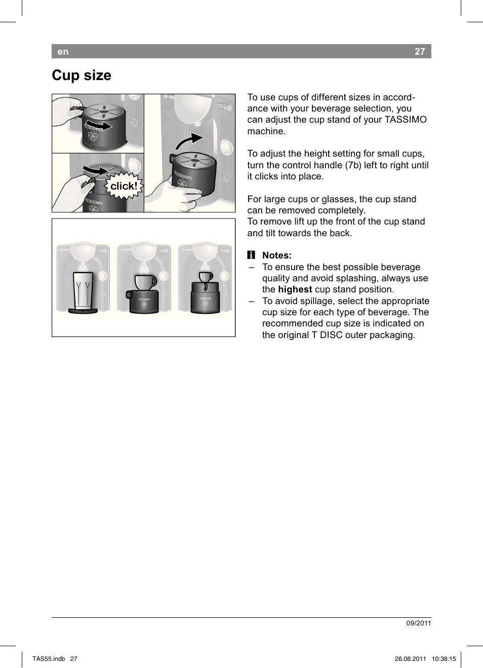 Cup!size | Bosch TASSIMO Multi-Getränke-Automat T55 TAS5542 opal black schwarz User Manual | Page 29 / 190