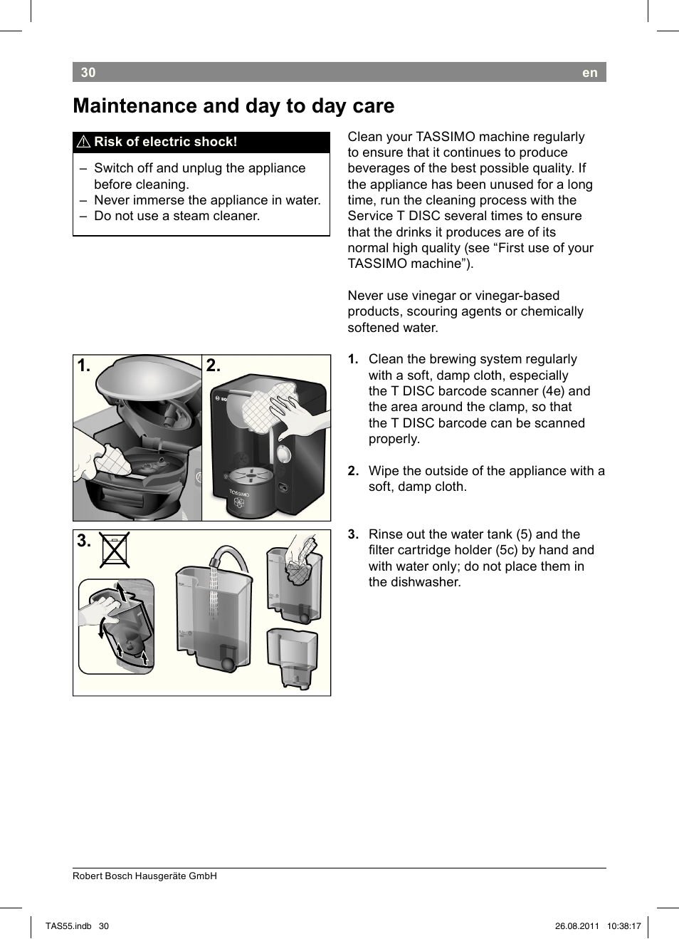 Maintenance!and!day!to!day!care | Bosch TASSIMO Multi-Getränke-Automat T55 TAS5542 opal black schwarz User Manual | Page 32 / 190