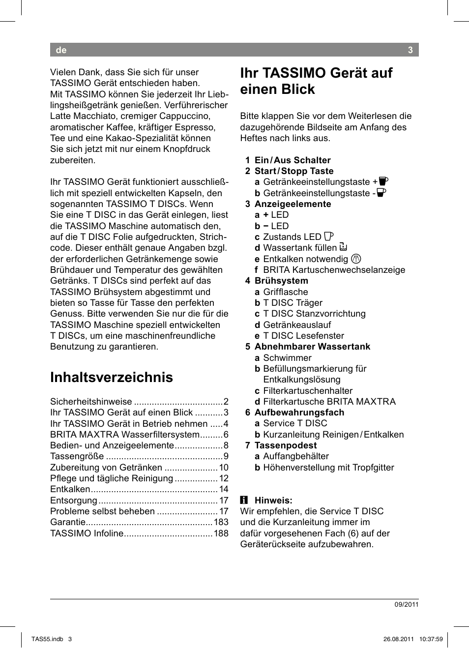 Bosch TASSIMO Multi-Getränke-Automat T55 TAS5542 opal black schwarz User Manual | Page 5 / 190