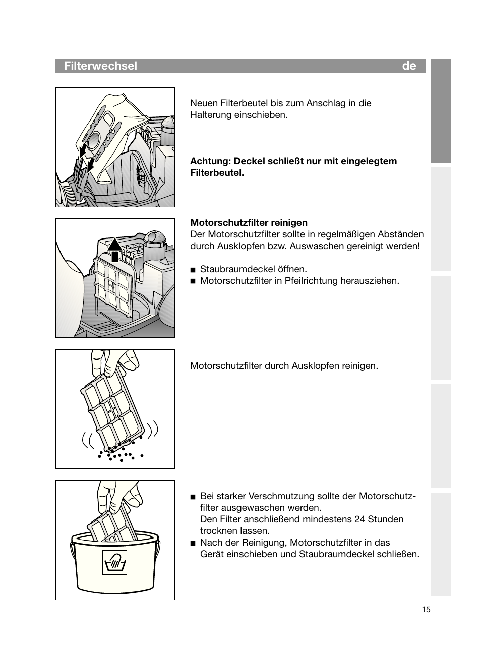 Filterwechsel | Bosch Bodenstaubsauger Beutel BSG61666 nordkapblau-metallic Bosch logo compressor technology hepa User Manual | Page 15 / 100