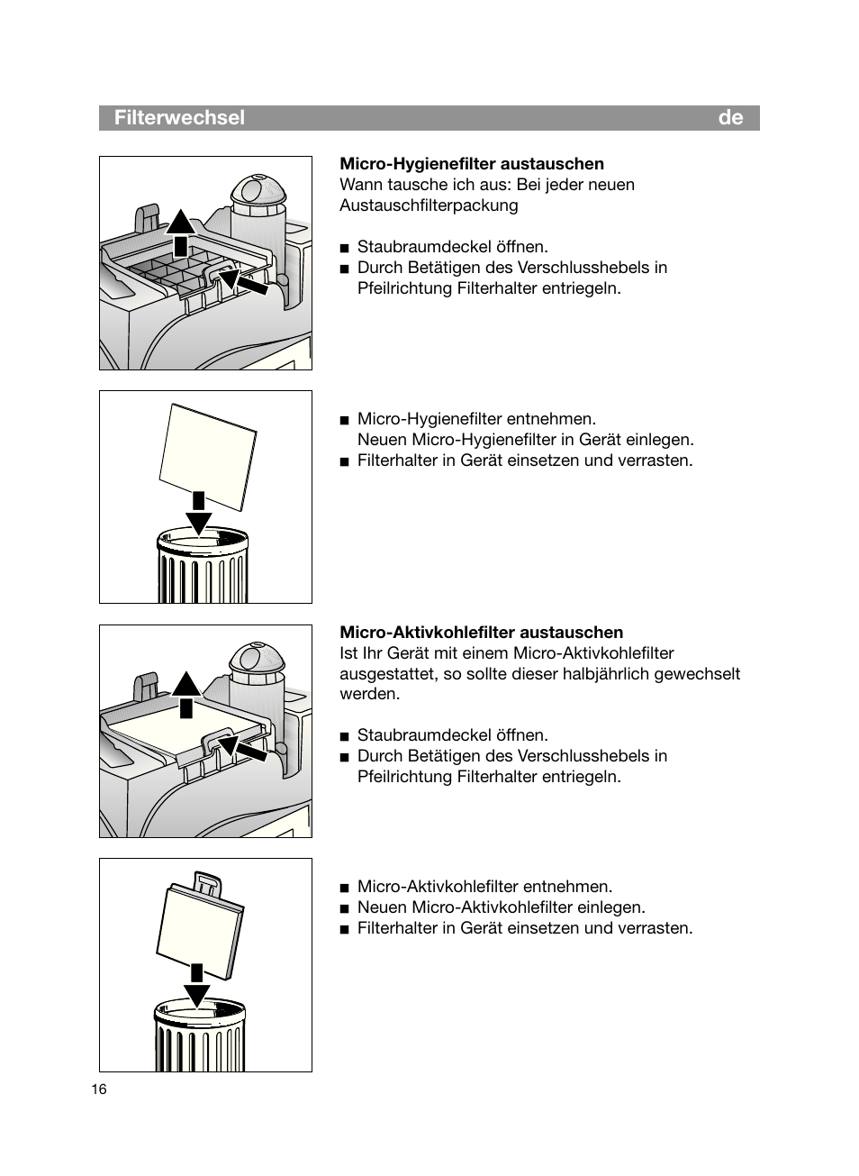 Filterwechsel | Bosch Bodenstaubsauger Beutel BSG61666 nordkapblau-metallic Bosch logo compressor technology hepa User Manual | Page 16 / 100