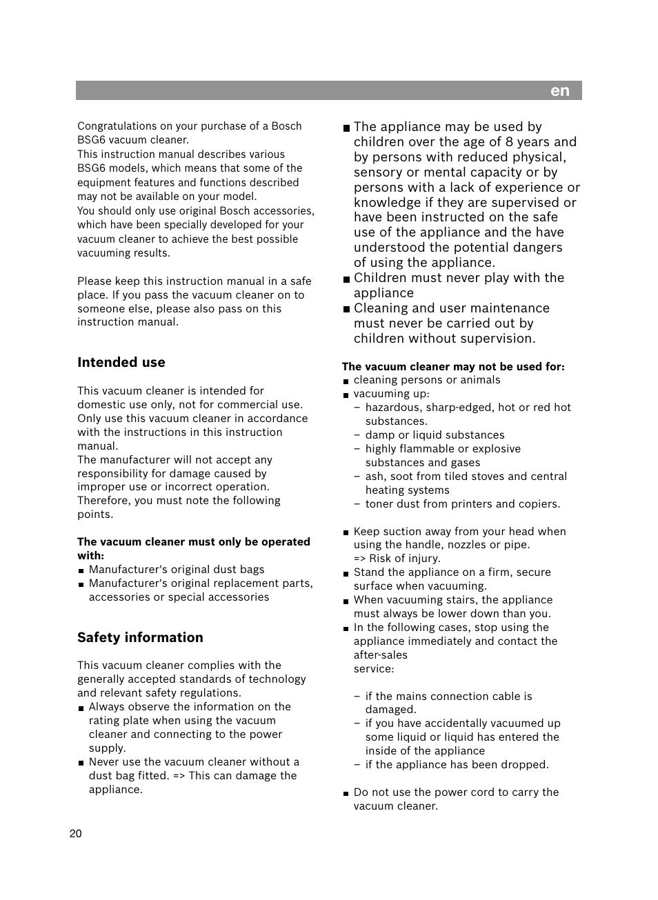 Bosch Bodenstaubsauger Beutel BSG61666 nordkapblau-metallic Bosch logo compressor technology hepa User Manual | Page 20 / 100