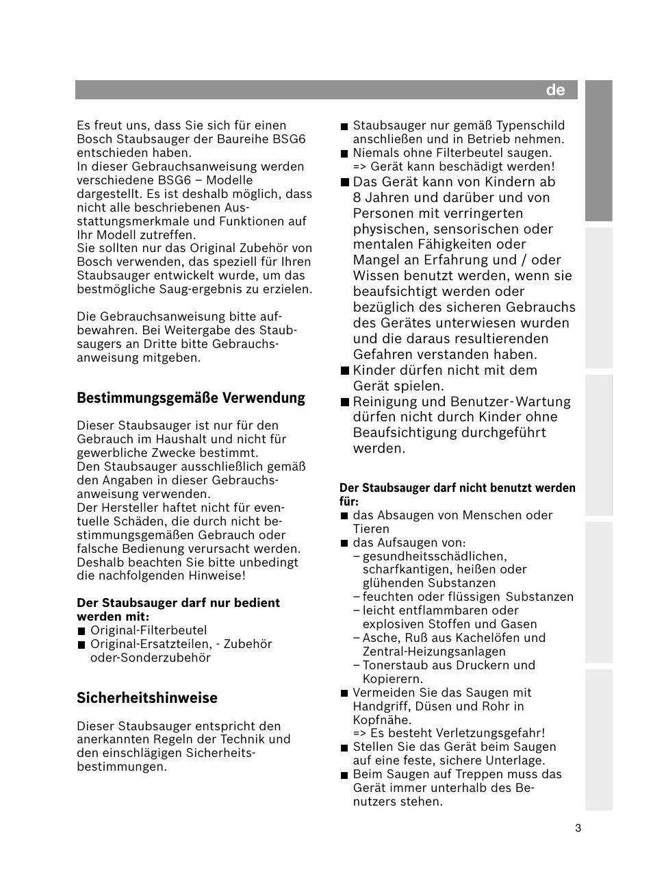 Bosch Bodenstaubsauger Beutel BSG61666 nordkapblau-metallic Bosch logo compressor technology hepa User Manual | Page 3 / 100