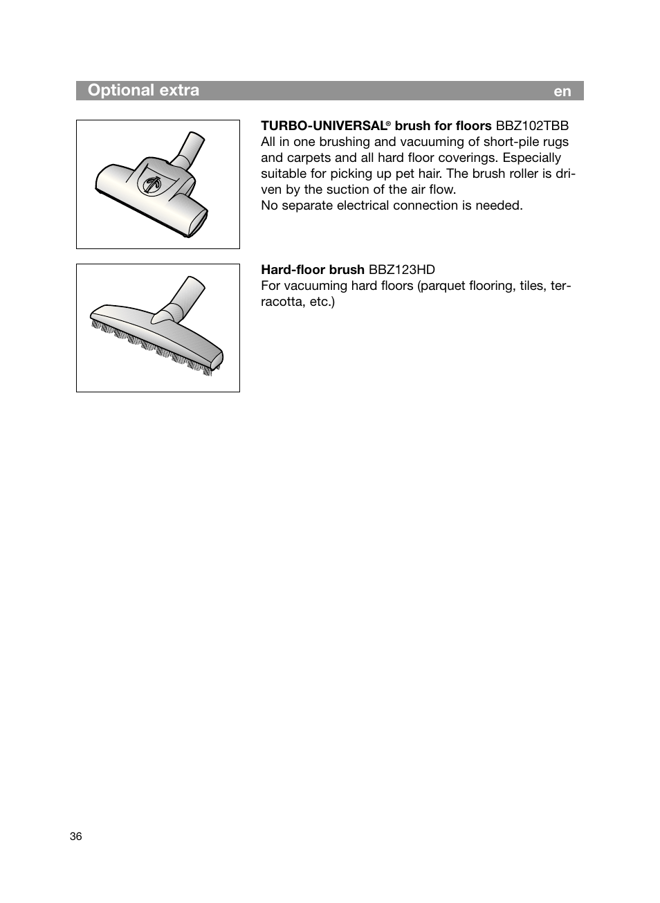 Optional extra | Bosch Bodenstaubsauger Beutel BSG61666 nordkapblau-metallic Bosch logo compressor technology hepa User Manual | Page 36 / 100