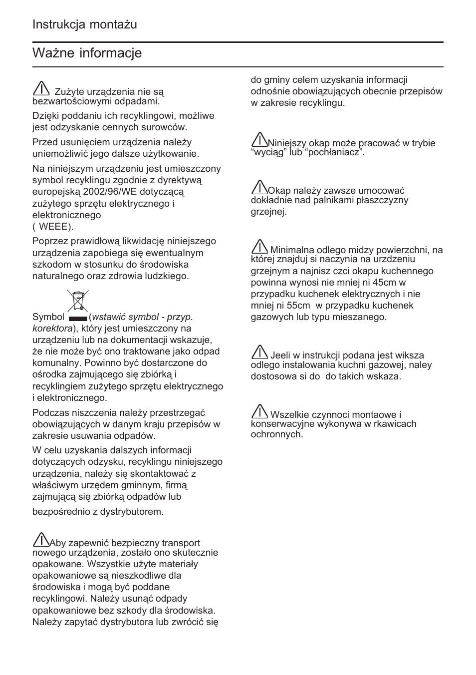 Ważne informacje, Instrukcja montażu | Bosch DWK09M720 Polar Weiß Wandesse 90 cm Schräg-Essen-Design User Manual | Page 10 / 32