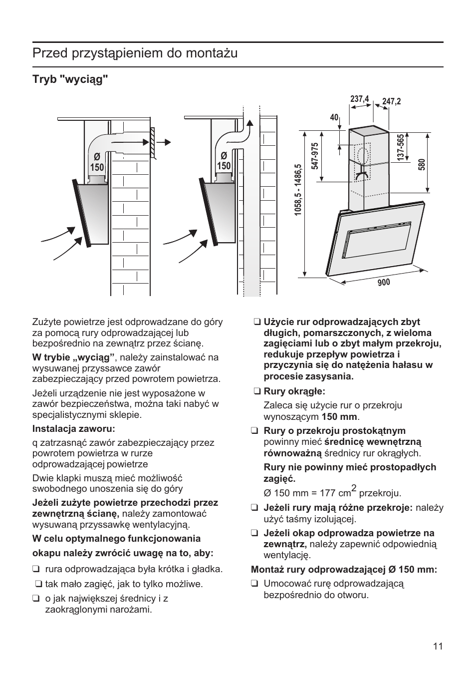 Przed przystąpieniem do montażu | Bosch DWK09M720 Polar Weiß Wandesse 90 cm Schräg-Essen-Design User Manual | Page 11 / 32