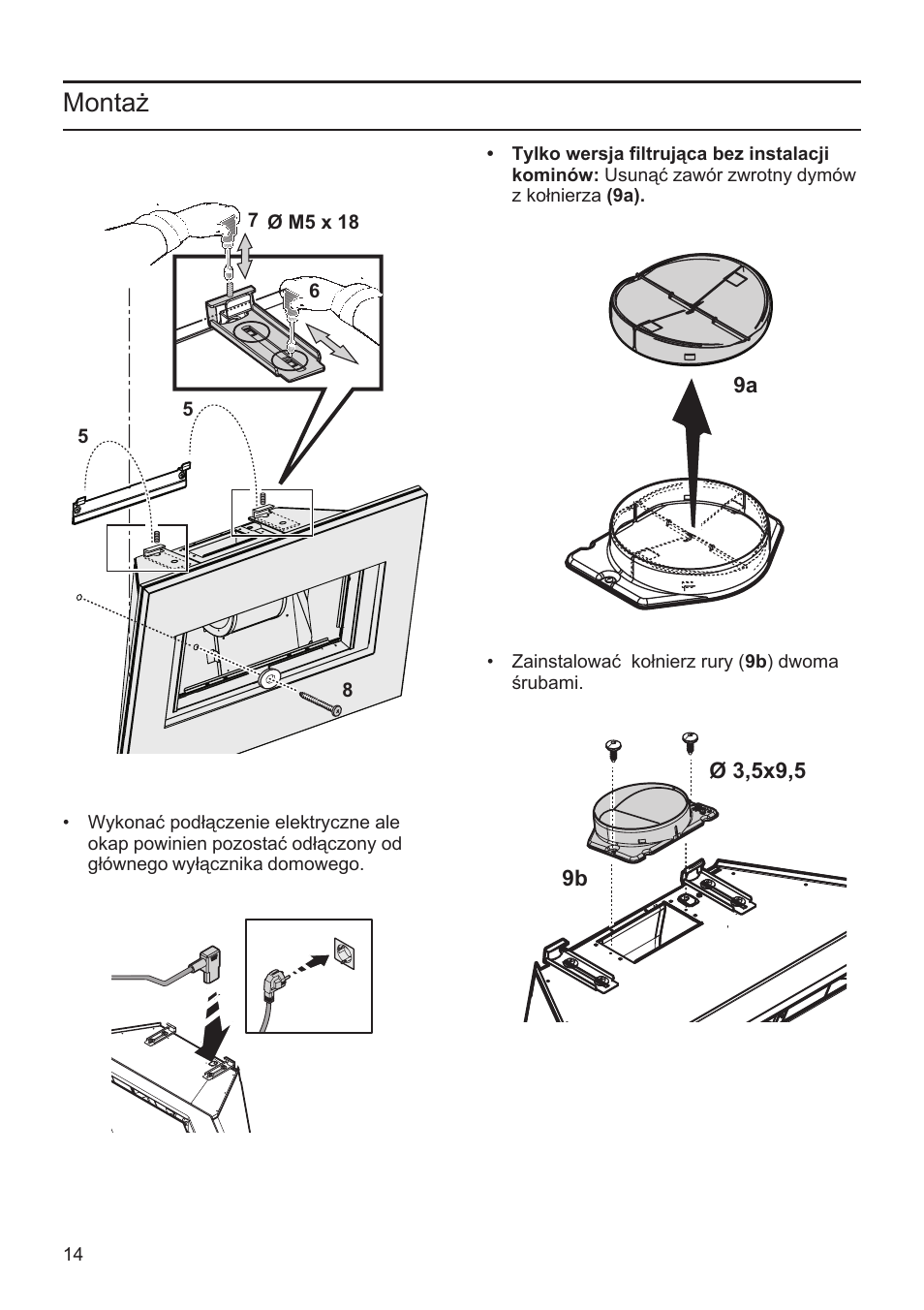 Montaż | Bosch DWK09M720 Polar Weiß Wandesse 90 cm Schräg-Essen-Design User Manual | Page 14 / 32