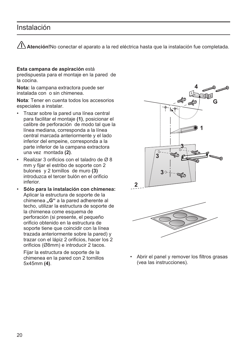 Instalación | Bosch DWK09M720 Polar Weiß Wandesse 90 cm Schräg-Essen-Design User Manual | Page 20 / 32