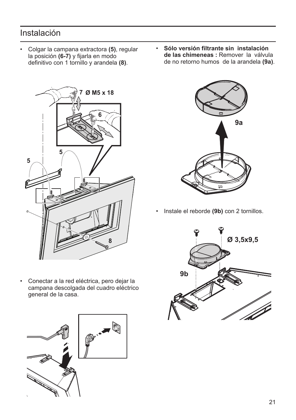 Instalación | Bosch DWK09M720 Polar Weiß Wandesse 90 cm Schräg-Essen-Design User Manual | Page 21 / 32