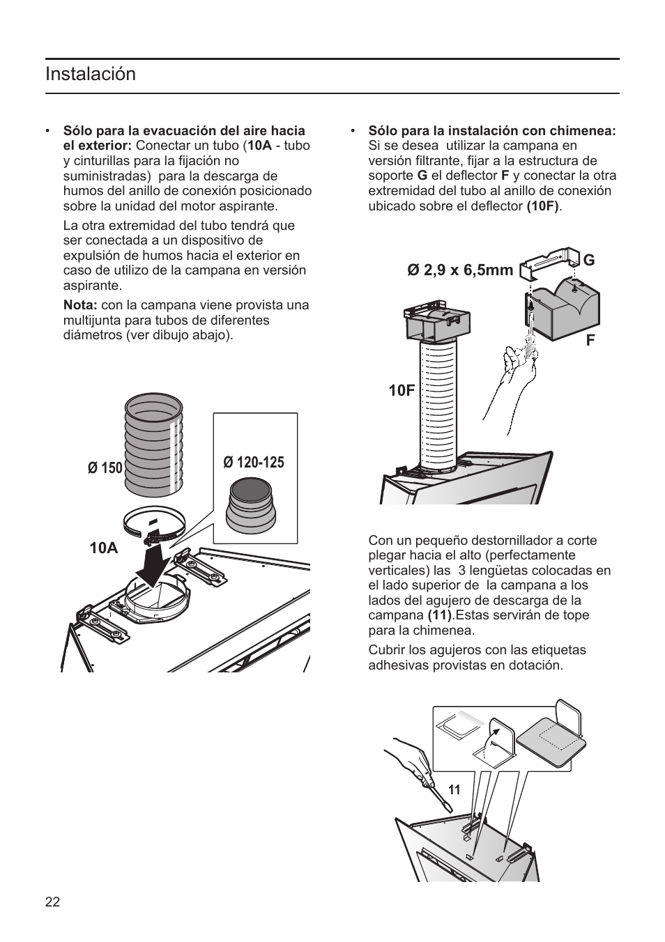 Instalación | Bosch DWK09M720 Polar Weiß Wandesse 90 cm Schräg-Essen-Design User Manual | Page 22 / 32