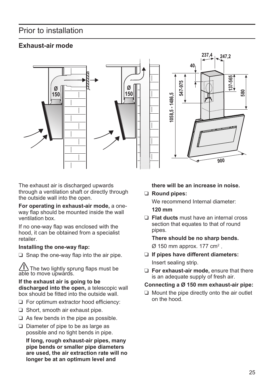 Prior to installation | Bosch DWK09M720 Polar Weiß Wandesse 90 cm Schräg-Essen-Design User Manual | Page 25 / 32