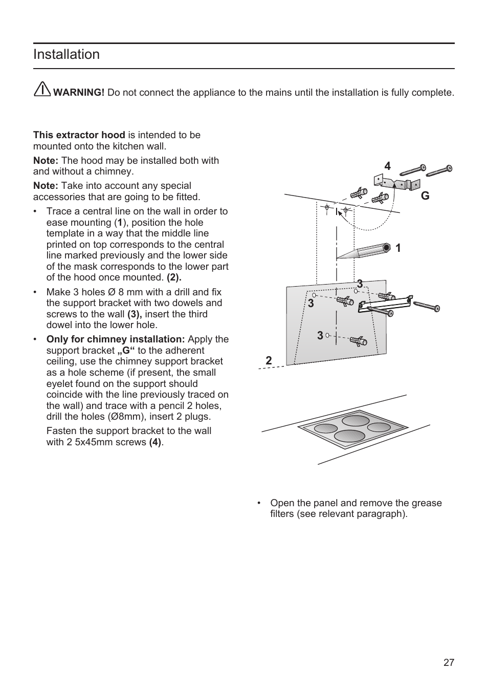 Installation | Bosch DWK09M720 Polar Weiß Wandesse 90 cm Schräg-Essen-Design User Manual | Page 27 / 32