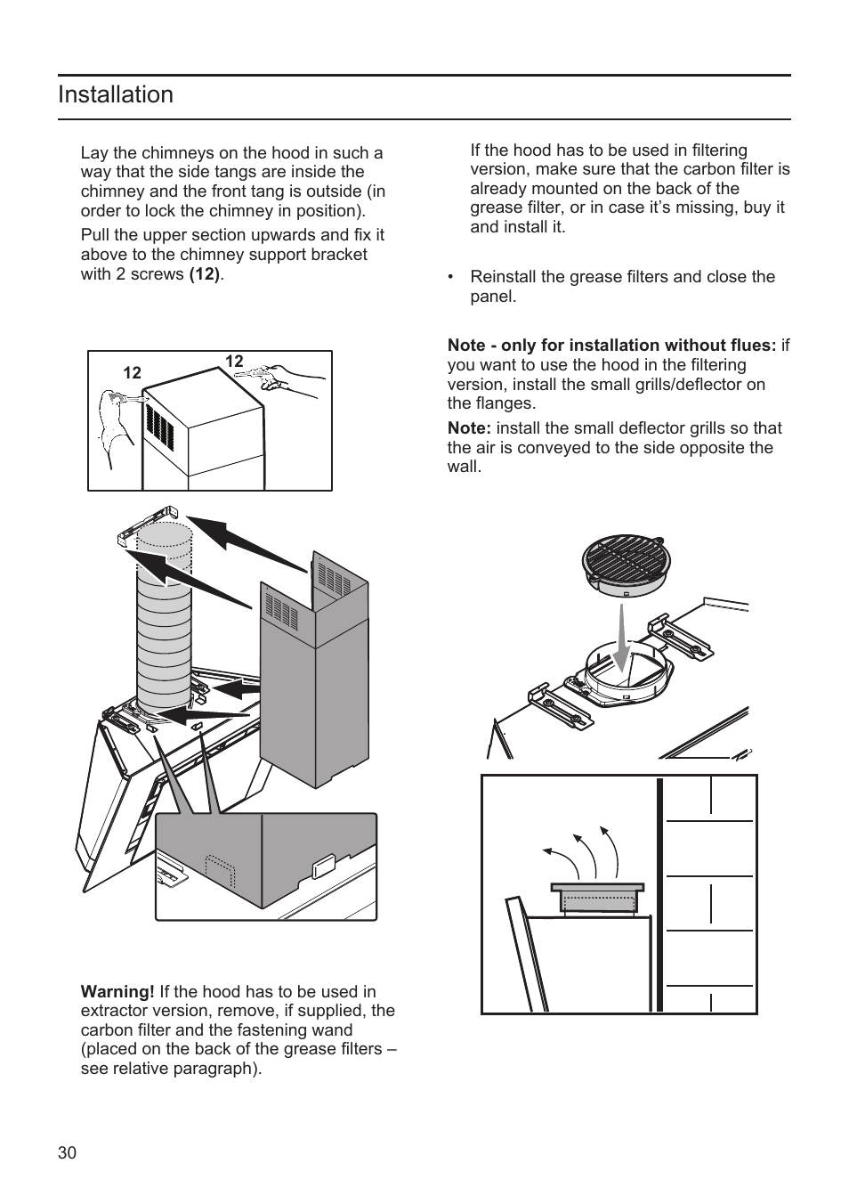 Installation | Bosch DWK09M720 Polar Weiß Wandesse 90 cm Schräg-Essen-Design User Manual | Page 30 / 32