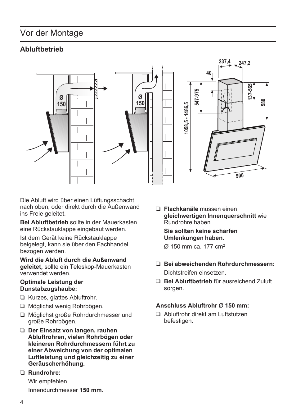 Vor der montage | Bosch DWK09M720 Polar Weiß Wandesse 90 cm Schräg-Essen-Design User Manual | Page 4 / 32