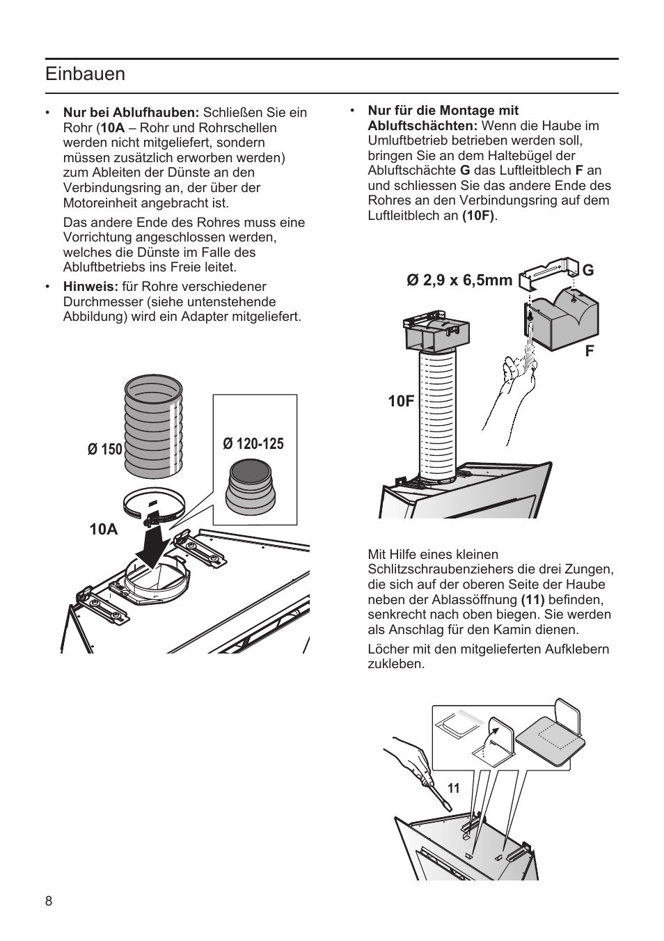 Einbauen | Bosch DWK09M720 Polar Weiß Wandesse 90 cm Schräg-Essen-Design User Manual | Page 8 / 32