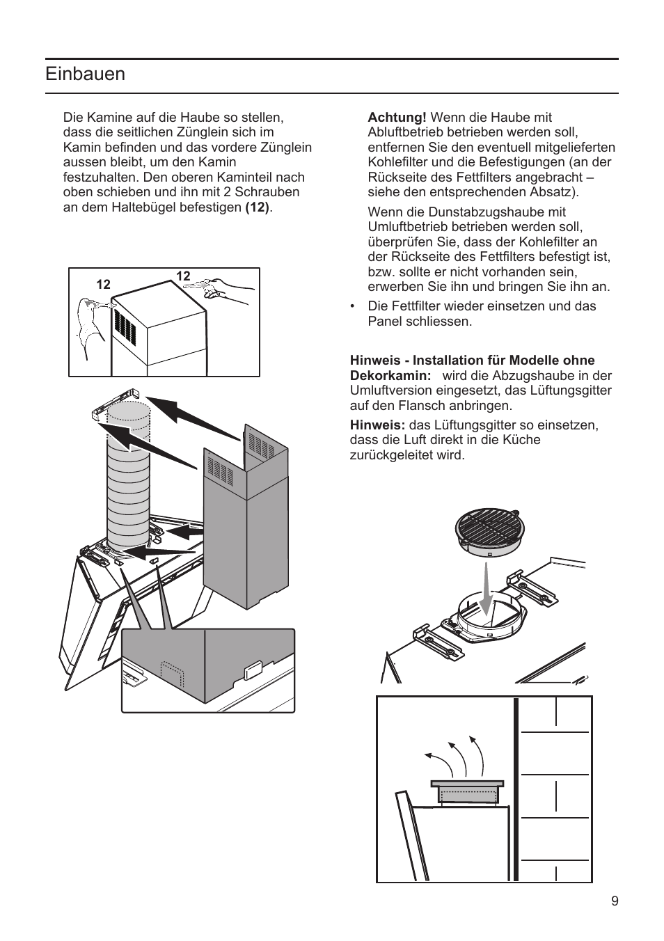 Einbauen | Bosch DWK09M720 Polar Weiß Wandesse 90 cm Schräg-Essen-Design User Manual | Page 9 / 32