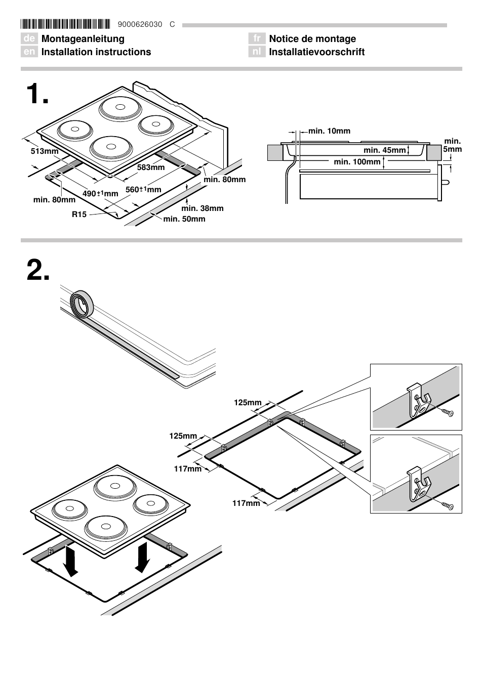 Bosch NCM615L01 Edelstahl Chromnickelstahl Massekochplatten-Herdmulde Einbau-Kochmulde User Manual | 4 pages