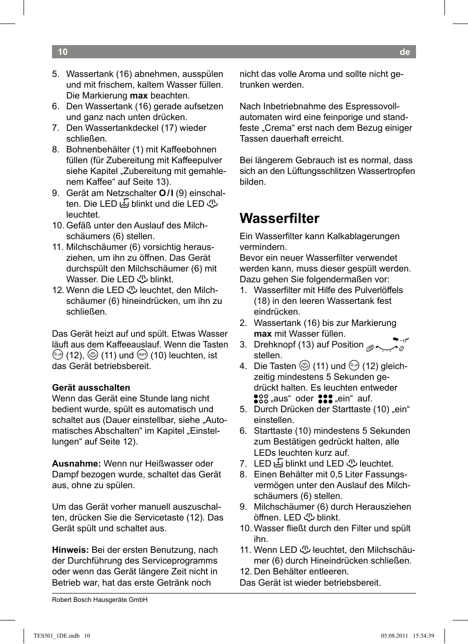 Wasserilter | Bosch TES50159DE VeroCafe Kaffeevollautomat schwarz User Manual | Page 10 / 78