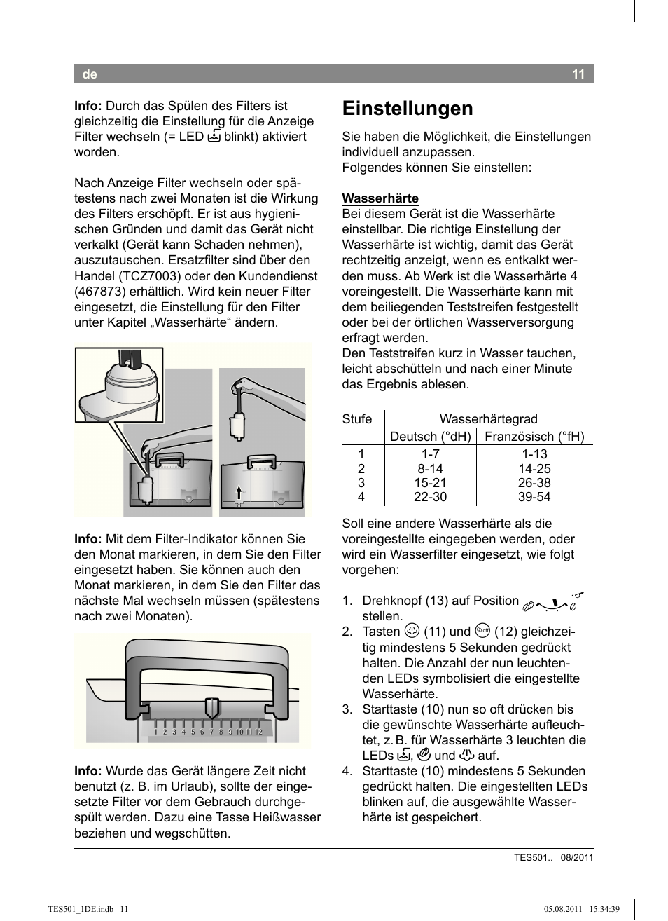 Einstellungen | Bosch TES50159DE VeroCafe Kaffeevollautomat schwarz User Manual | Page 11 / 78