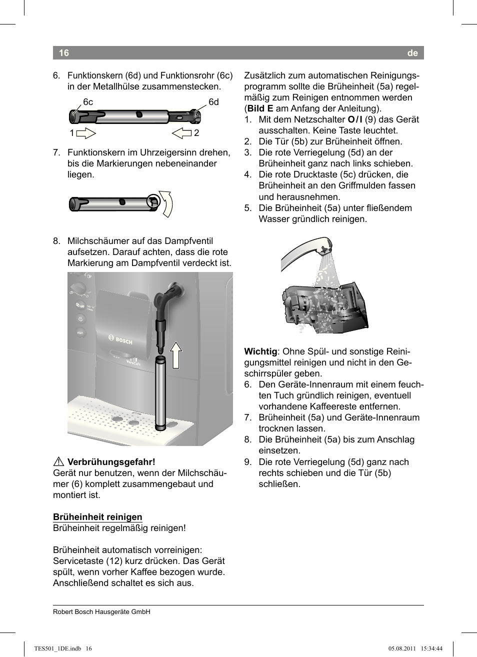 Bosch TES50159DE VeroCafe Kaffeevollautomat schwarz User Manual | Page 16 / 78