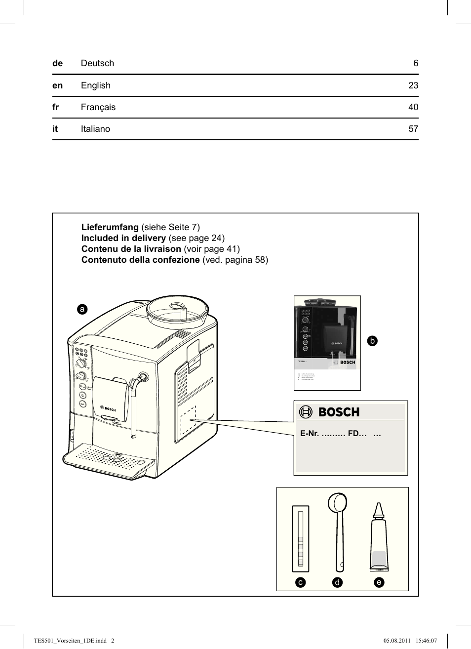 Bosch TES50159DE VeroCafe Kaffeevollautomat schwarz User Manual | Page 2 / 78