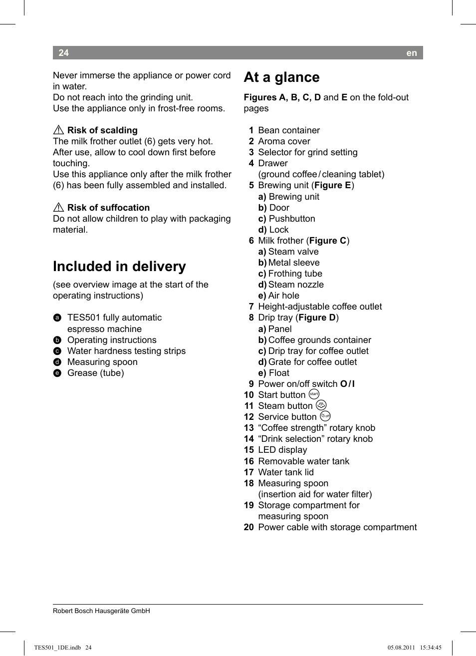 At a glance, Included in delivery | Bosch TES50159DE VeroCafe Kaffeevollautomat schwarz User Manual | Page 24 / 78