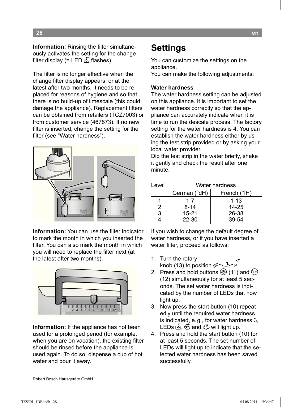 Settings | Bosch TES50159DE VeroCafe Kaffeevollautomat schwarz User Manual | Page 28 / 78