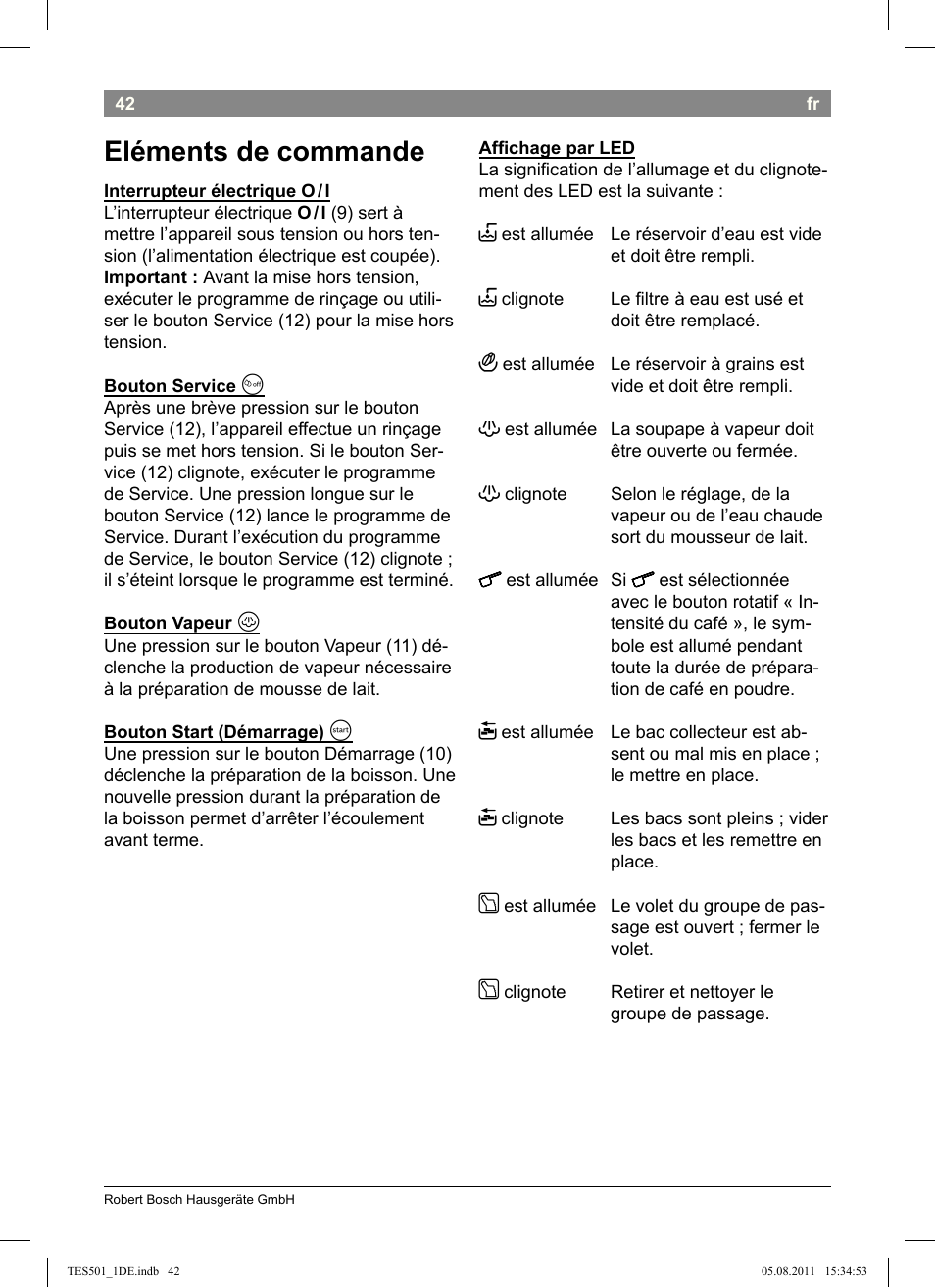 Eléments de commande | Bosch TES50159DE VeroCafe Kaffeevollautomat schwarz User Manual | Page 42 / 78